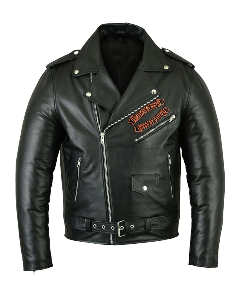 HASZAI New Men's Black Biker Leather Jacket - Santa Claus